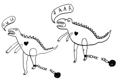 Blutdurst und Biowurst, Wir sind die Dinosaurier von Morgen, Interaktive Litfaßsäule vor dem Mauerpark in Berlin, Ein "Kunst braucht Fläche" Projekt, Juli 2013, unterstützt von AV Tour GmbH Außenwerbung