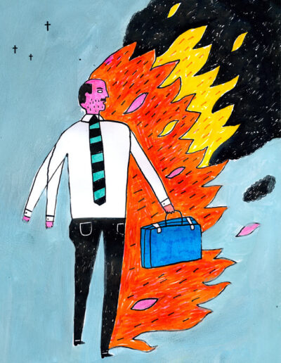 Burnout, Illustration von Michael Zander repräsentiert von Jutta Fricke Agentur für Illustration, Technik: Tusche, Gouache, Filzstift, Buntstift, Bleistift, Kugelschreiber
