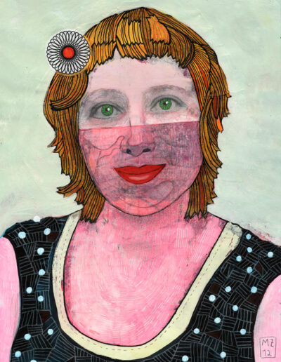 Anneke W., Auftragsarbeit nach einer Fotografie, Tusche, Gouache, Bleistift, Filzstift, Collage, DIN A4
