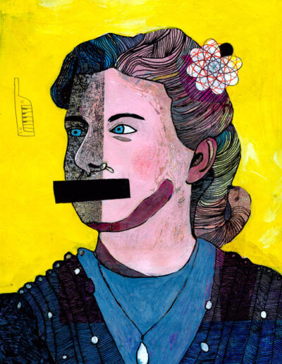Christiane H, nach einer Fotografie, Tusche, Gouache, Bleistift, Filzstift, Collage, DIN A4