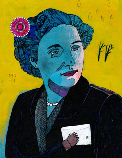 Maude F., nach einer Fotografie, Tusche, Gouache, Bleistift, Filzstift, Collage, DIN A4