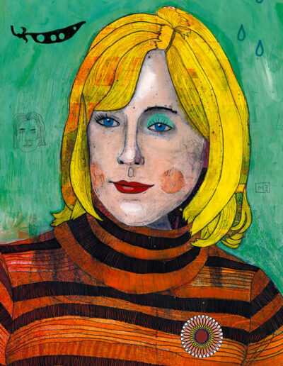 Elisabeth H., Auftragsarbeit nach einer Fotographie, Tusche, Gouache, Bleistift, Filzstift, Collage, DIN A4